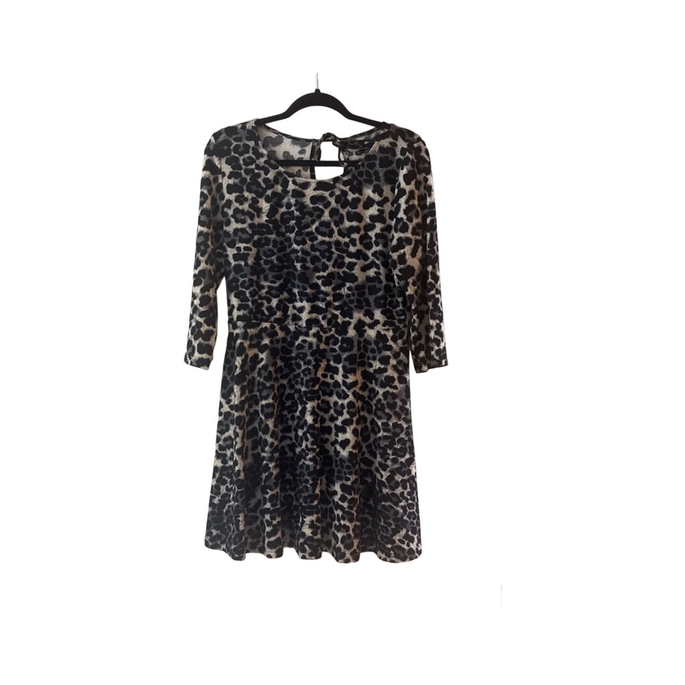 Leopard Print Fit & Flare Dress - Size Large by Papillon (grey/black)